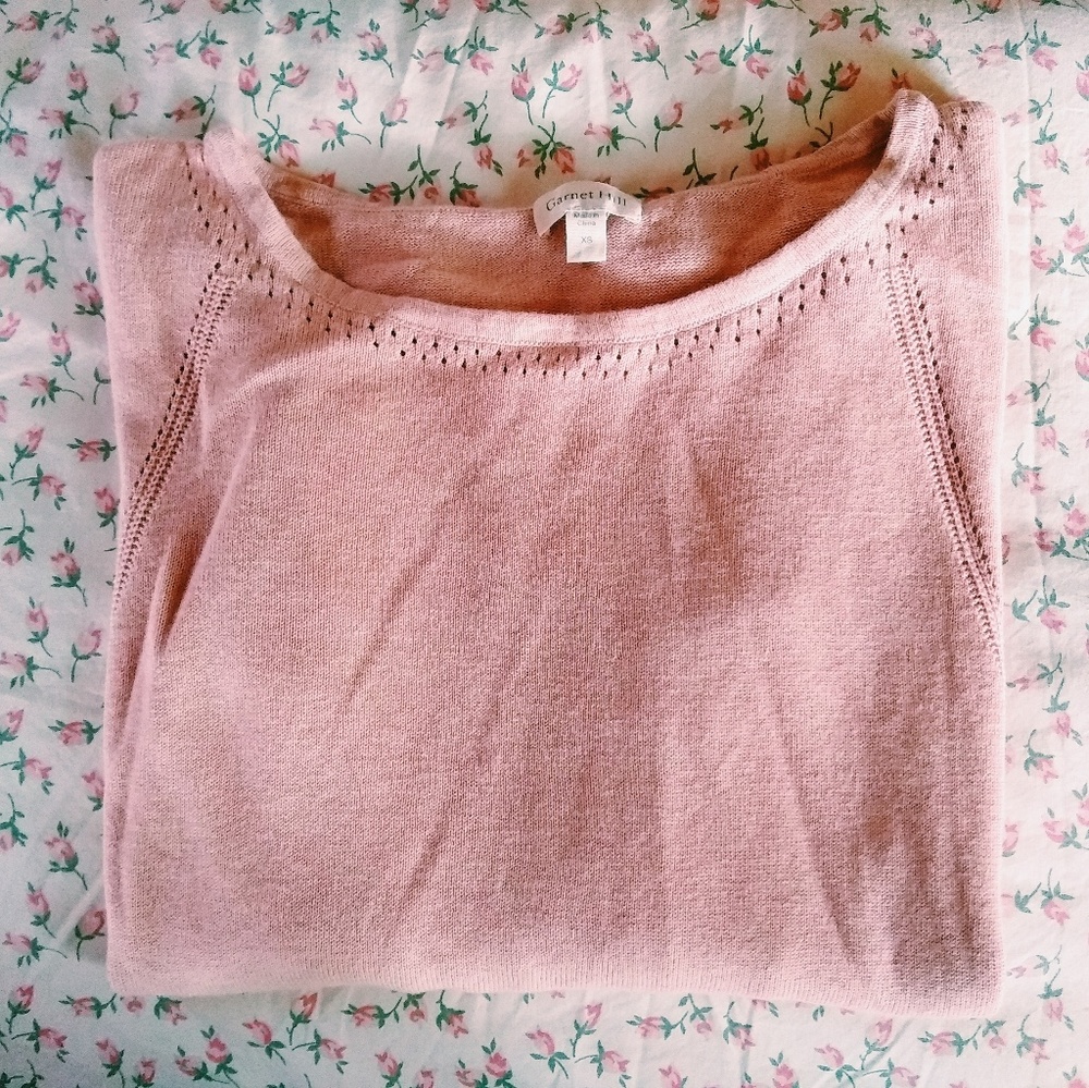 Garnet Hill Pink XS Crewneck Three Quarter Sweater